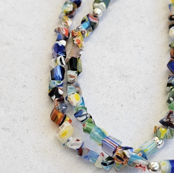 SET! Millefiori Glass Cubes Necklace, 925 SX Earrings & 925 Ankle Bracelet SET! - Picture 2 of 16